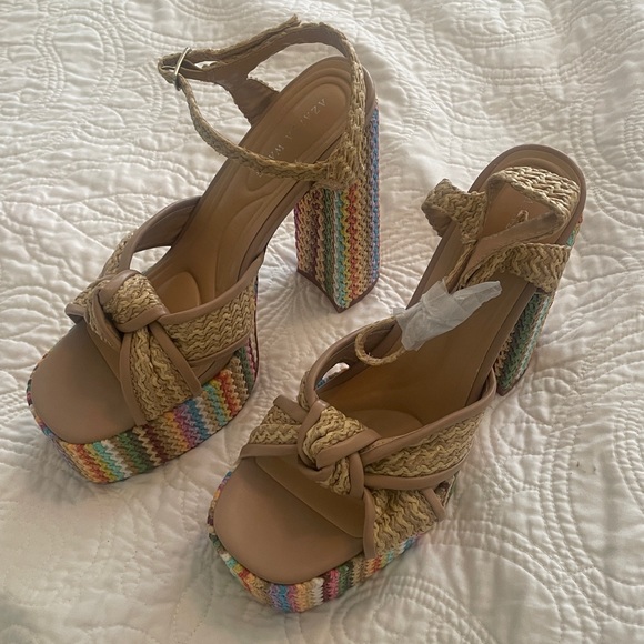 New Azalea Wang Flavia Multi Raffia Platform Sandal Heels size 8.5 - Picture 6 of 15